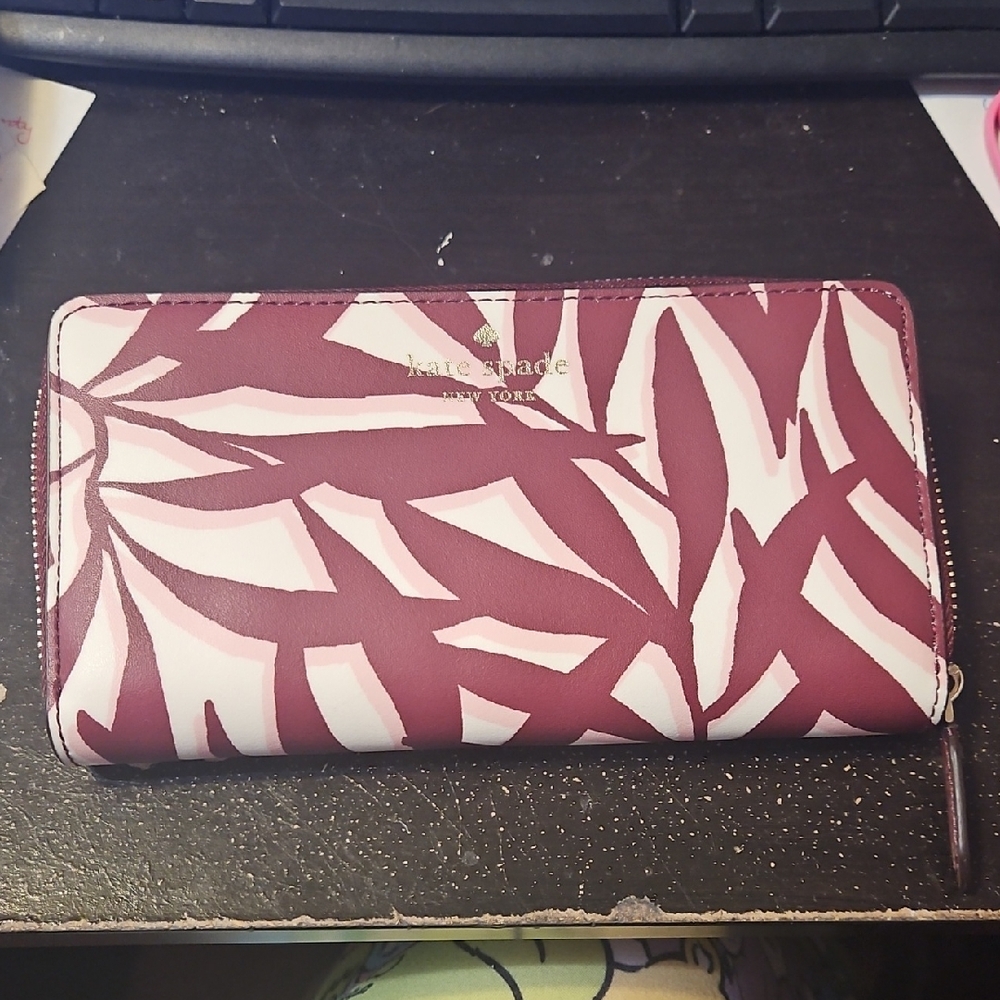Kate Spade Red and White Botanical Print Wallet